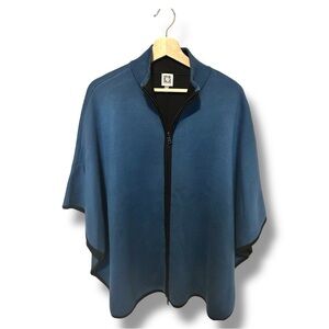 Anne Klein Zip-Front Poncho Sweater in Teal | Size L
